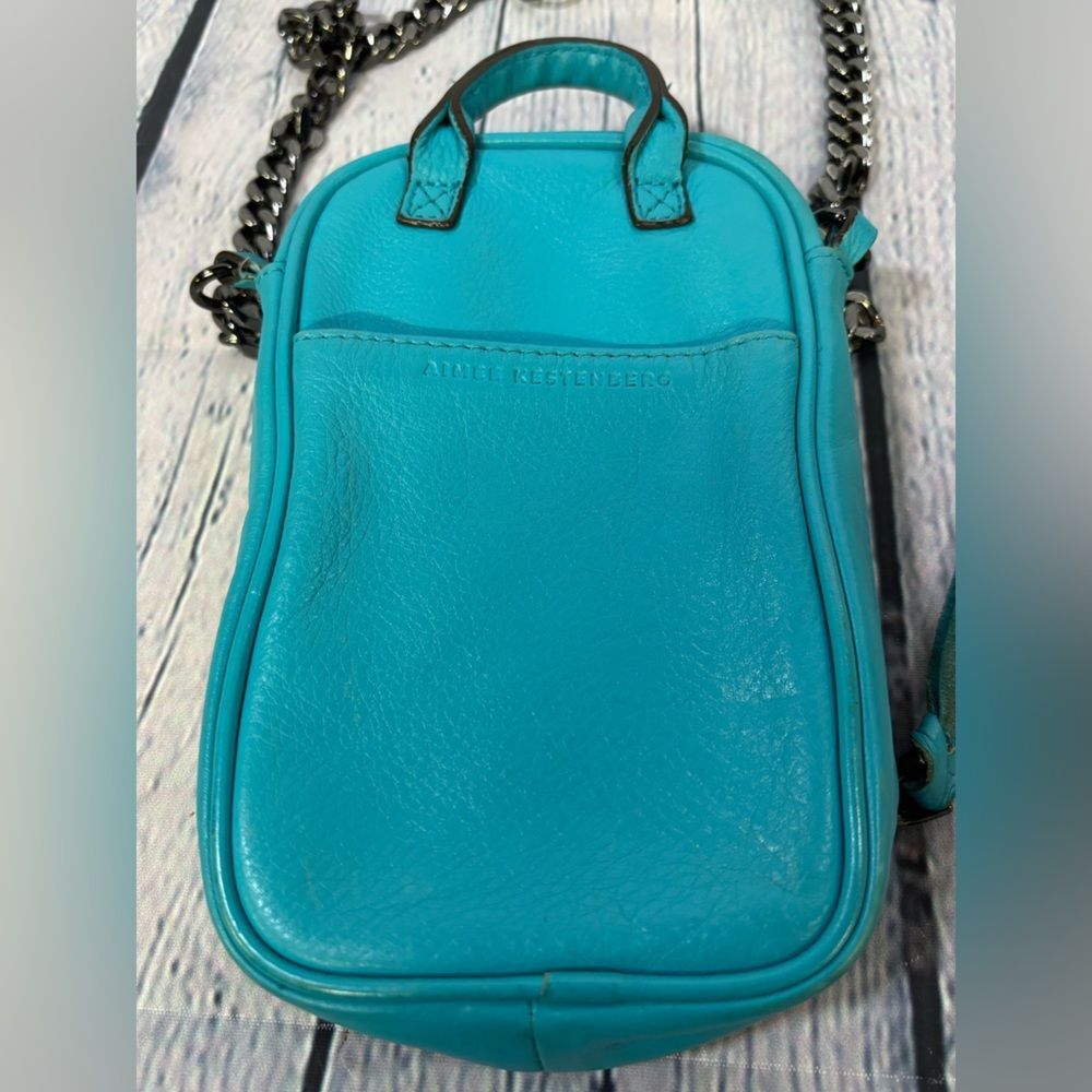 Aimee Kestenberg Tamitha Teal Leather Black Chain RFID Phone Holder Crossbody - Picture 4 of 8
